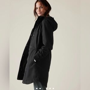 Athleta Women's Black Hooded Sutro Trench Rain jacket size M